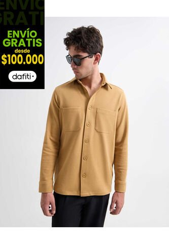 Sobrecamisa Con Bolsillos  Para Hombre Mostaza Seven Seven Seven Seven