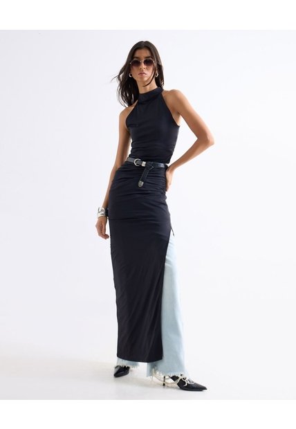 Vestido Largo Ajustado Cuello Halter  Para Mujer Negro Seven Seven