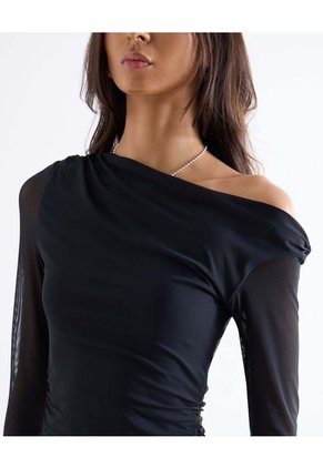 Vestido Ajustado Con Escote Asimétrico Para Mujer Negro Seven Seven
