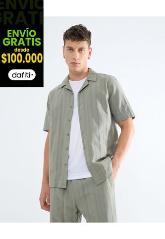 Camisa Resort Texturizada  Para Hombre Verde Seven Seven Seven Seven