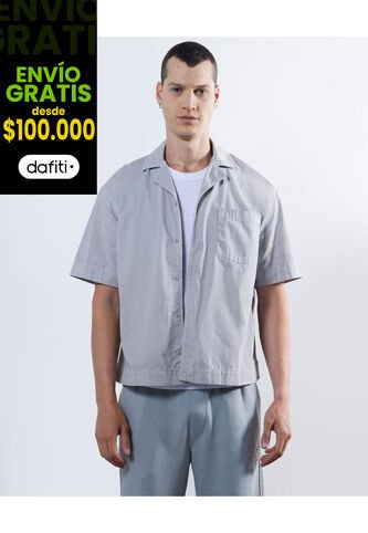Camisa Boxy Con Bordado  Para Hombre Gris Seven Seven Seven Seven