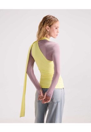 Top Asimétrico Con Pañuelo  Para Mujer Amarillo Seven Seven