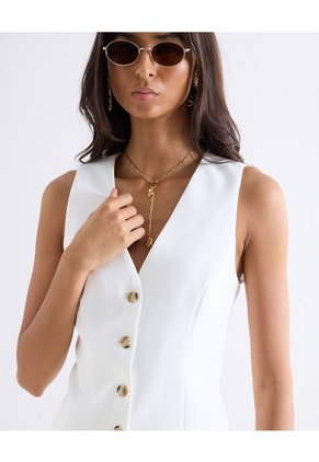 Chaleco Sastrero Con Botones Frontales Para Mujer Blanco Seven Seven