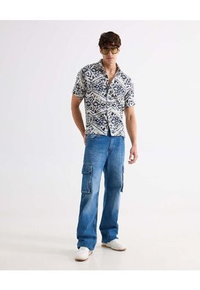 Camisa Para Hombre Manga Corta Sin Bolsillo Cuello Casual M Color Azul Marca Seven Seven #45012143