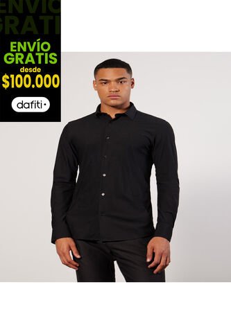 Camisa Cuello Gales  Para Hombre Negro Seven Seven Seven Seven