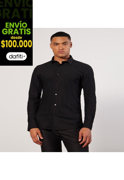 Camisa Cuello Gales  Para Hombre Negro Seven Seven