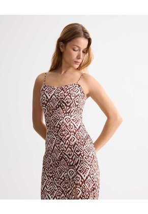 Vestido Largo Estampado  Para Mujer Terracota Seven Seven