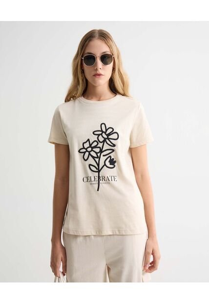 Camiseta Para Mujer Manga Corta Color Beige Marca Seven Seven #28096079