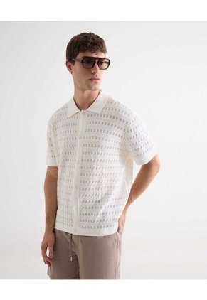 Camisa Para Hombre Manga Corta Sin Bolsillo Cuello Casual M Color Crudo Marca Seven Seven #45012172