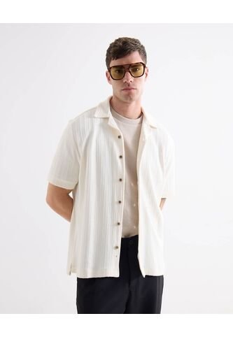 Camisa Para Hombre Manga Corta Sin Bolsillo Cuello Resort Color Marfil Marca Seven Seven #45012185 Seven Seven