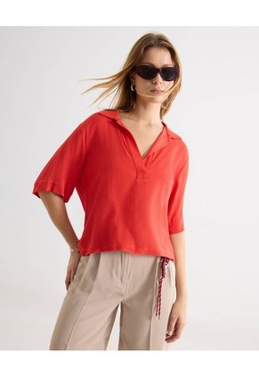 Camisa Cuello Abierto Fluida Para Mujer Rojo Seven Seven