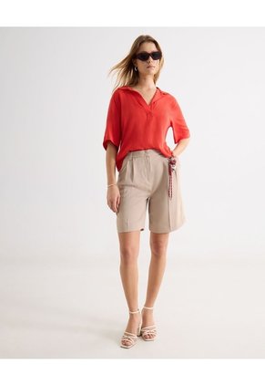 Camisa Cuello Abierto Fluida Para Mujer Rojo Seven Seven