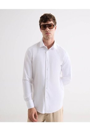 Camisa Para Hombre Manga Larga Sin Bolsillo Cuello Casual M Color Crudo Marca Seven Seven #45012212