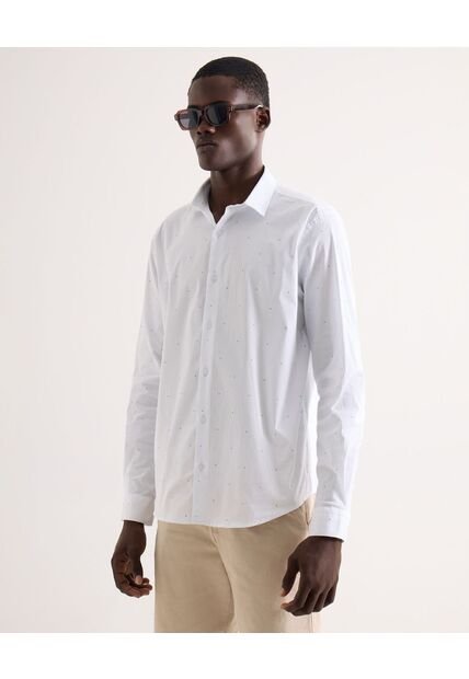 Camisa Para Hombre Manga Larga Sin Bolsillo Cuello Casual M Color Marfil Marca Seven Seven #45012215