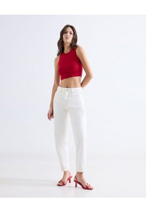 Top Tejido Crop Cuello Redondo  Para Mujer Rojo Seven Seven