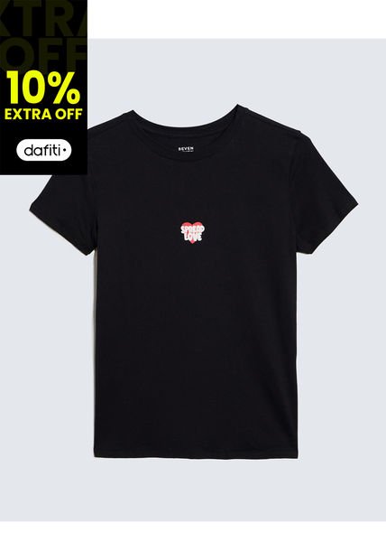 Camiseta Para Mujer Manga Corta Color Negro Marca Seven Seven #28096086
