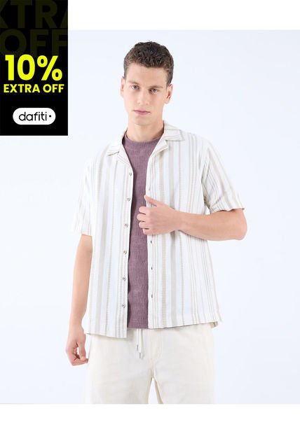 Camisa Para Hombre Manga Corta  Color Beige Marca Seven Seven #45012074