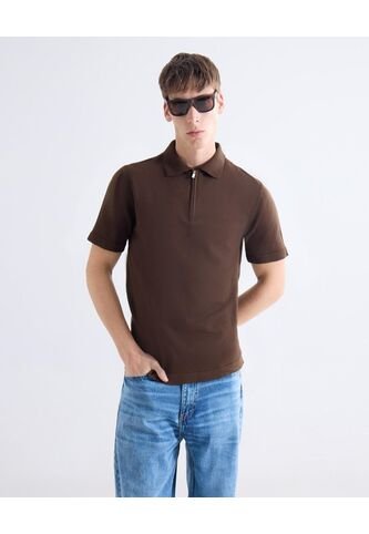 Polo Tejido Con Zipper  Para Hombre Café Seven Seven Seven Seven