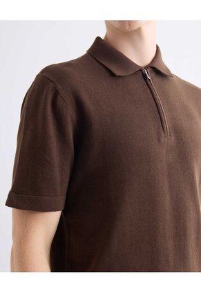 Polo Tejido Con Zipper  Para Hombre Café Seven Seven