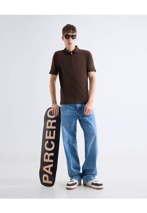 Polo Tejido Con Zipper  Para Hombre Café Seven Seven