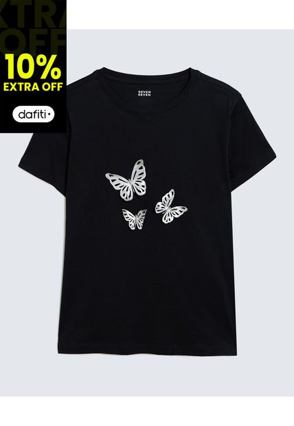 Camiseta Para Mujer Manga Corta Color Negro Marca Seven Seven #28096073