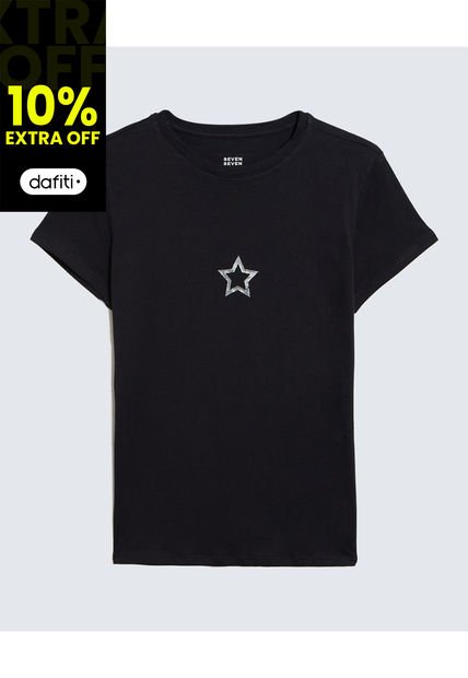 Camiseta Para Mujer Manga Corta Color Negro Marca Seven Seven #28096087