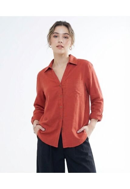 Camisa En Efecto Rústico  Para Mujer Terracota Seven Seven