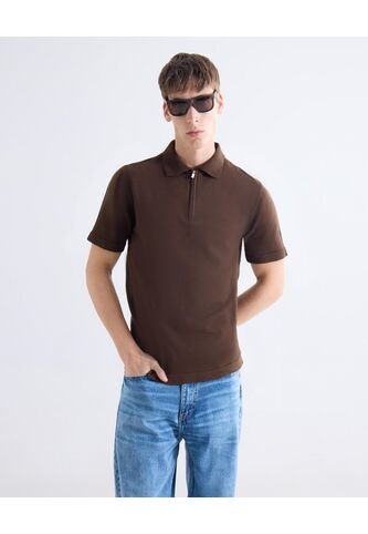 Polo  Para Hombre Cuello Tejido Sin Bolsillo Color Café Marca Seven Seven #45110920 Seven Seven