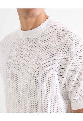 Camiseta Calada Tejida  Para Hombre Hueso Seven Seven