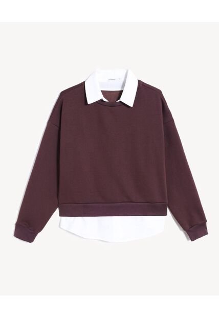 Buzo Cuello Camisa Integrado  Para Mujer Vino Seven Seven