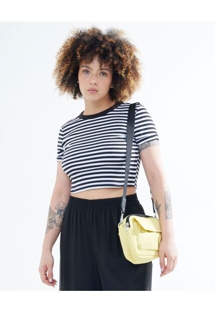 Crop Top A Rayas  Para Mujer Negro Seven Seven