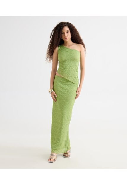 Camiseta Asimétrica Texturizada  Para Mujer Verde Seven Seven