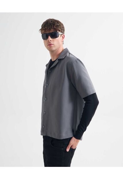 Camisa Resort Oversize  Para Hombre Gris Seven Seven