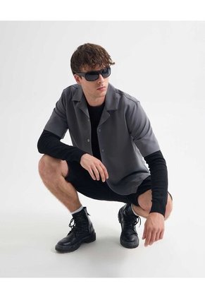 Camisa Resort Oversize  Para Hombre Gris Seven Seven