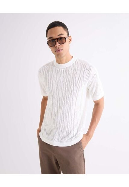 Camiseta Calada Tejida  Para Hombre Hueso Seven Seven
