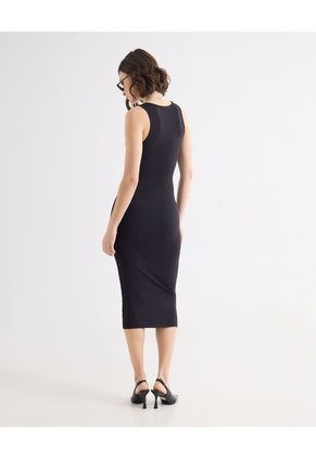 Vestido Midi Escote Redondo Para Mujer Negro Seven Seven