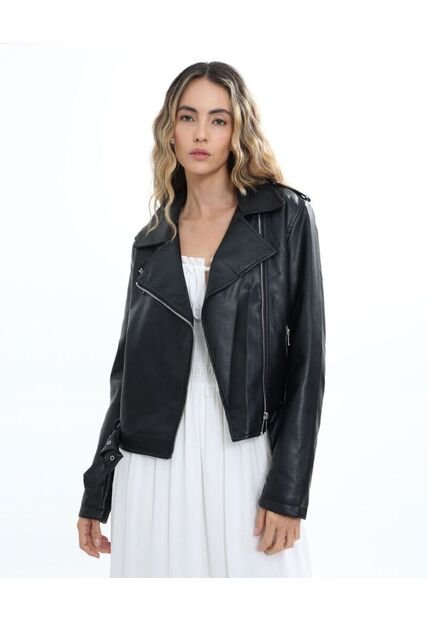 Chaqueta Tipo Biker   Para Mujer Negro Seven Seven