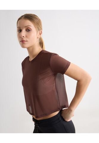 Camiseta Mesh Manga Corta  Para Mujer Café Seven Seven Seven Seven