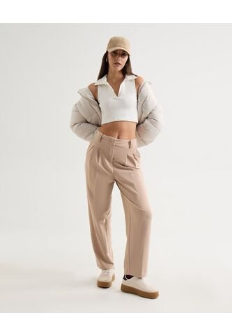 Pantalón Recto Con Pinzas  Para Mujer Beige Seven Seven Seven Seven