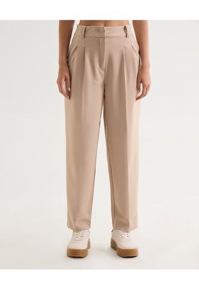 Pantalón Recto Con Pinzas  Para Mujer Beige Seven Seven
