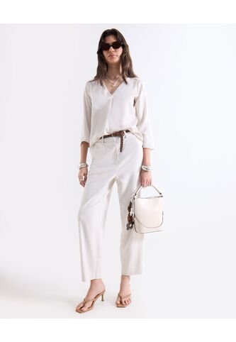 Pantalón Sastrero Con Pretina Clásica  Para Mujer Crema Seven Seven Seven Seven