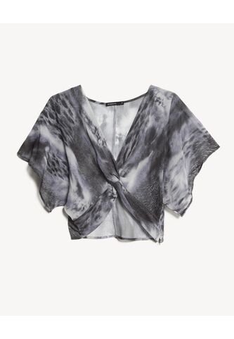 Blusa Torsión Estampada En Chiffon  Para Mujer Gris Seven Seven Seven Seven