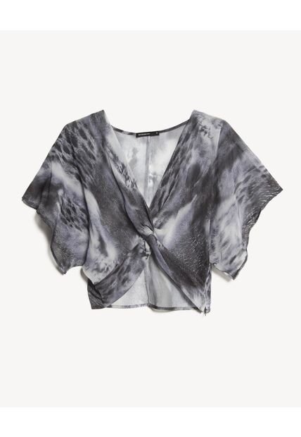 Blusa Torsión Estampada En Chiffon  Para Mujer Gris Seven Seven