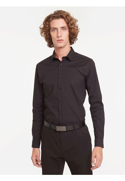 Camisa Cuello Gales  Para Hombre Negro Seven Seven