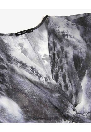 Blusa Torsión Estampada En Chiffon  Para Mujer Gris Seven Seven