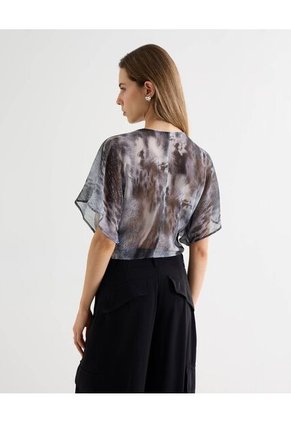 Blusa Torsión Estampada En Chiffon  Para Mujer Gris Seven Seven