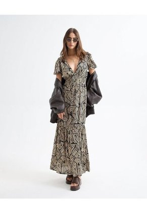 Vestido Estampado Botánico  Para Mujer Negro Seven Seven