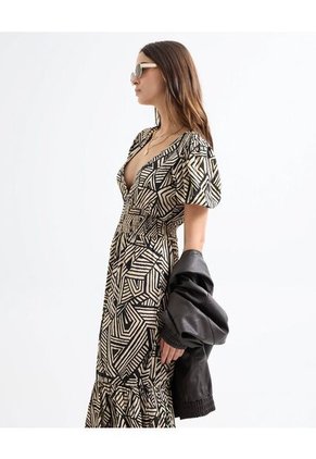 Vestido Estampado Botánico  Para Mujer Negro Seven Seven