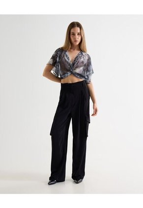 Blusa Torsión Estampada En Chiffon  Para Mujer Gris Seven Seven