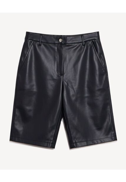 Short Bermuda Efecto Cuero  Para Mujer Negro Seven Seven